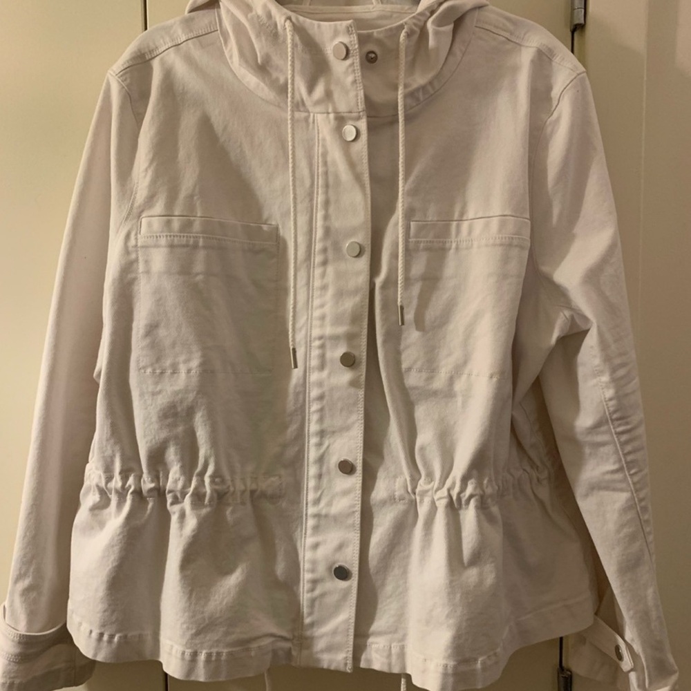 LOFT Cream Hooded Jacket xl white denim waist hoodie coat spring jean button